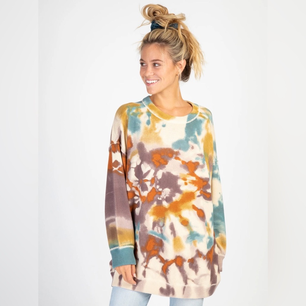 Natural Life Taylor Oversized Cotton Sweater Sunset Tie Dye Size L/XL